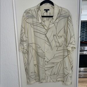 Alfani Cream & Tan Button Down Shirt with Pattern | XL
